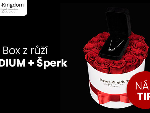 Roseskingdom.cz SET Box z růží MEDIUM + Šperk